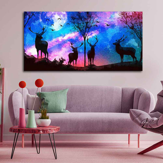 Deer Silhouette Colorful Sky Wall Painting - Decor Smart