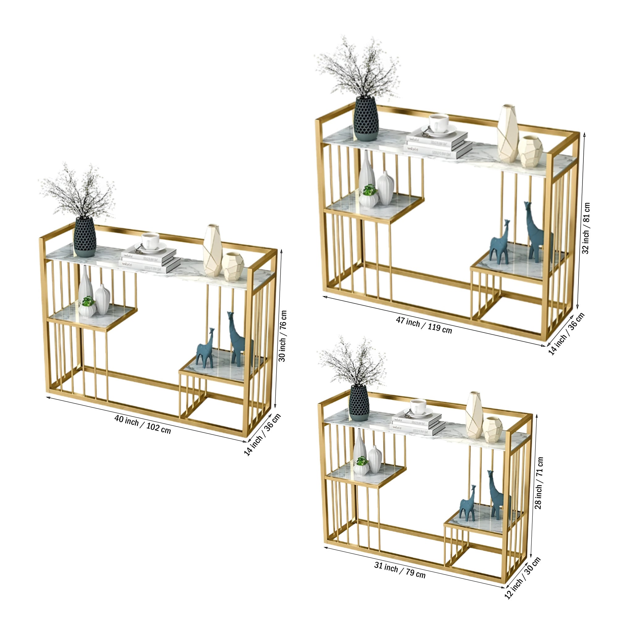 Designer 3 - Tier White Faux Marble Golden Console Table - Decor Smart