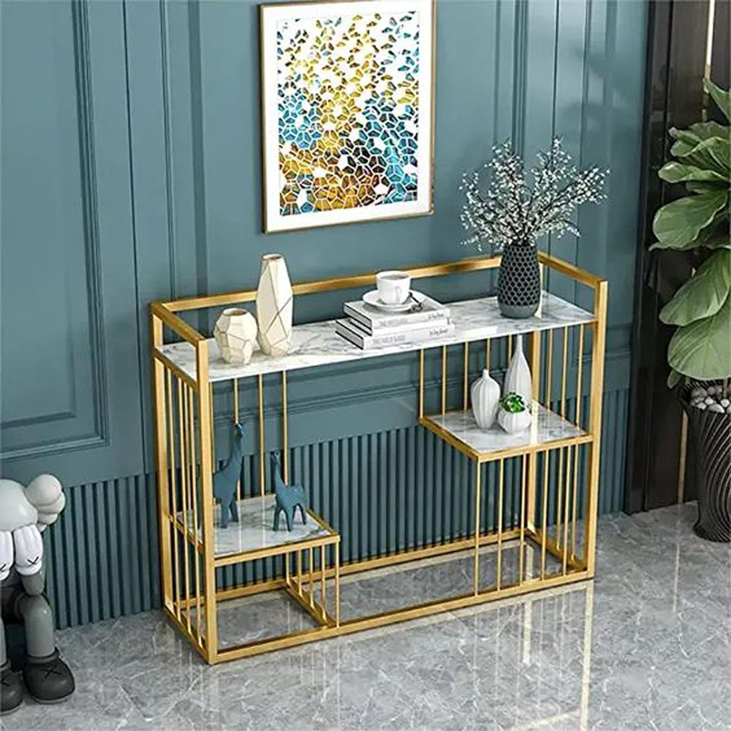 Designer 3 - Tier White Faux Marble Golden Console Table - Decor Smart