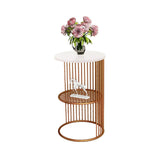 Designer Art Copper Half Caged White with Marble Coffee Round Side Table - Decor Smart