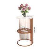Designer Art Copper Half Caged White with Marble Coffee Round Side Table - Decor Smart