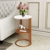 Designer Art Copper Half Caged White with Marble Coffee Round Side Table - Decor Smart