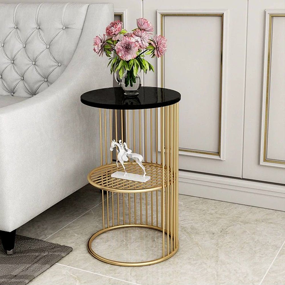 Designer Art Golden Half Caged Coffee Round Side Table - Decor Smart