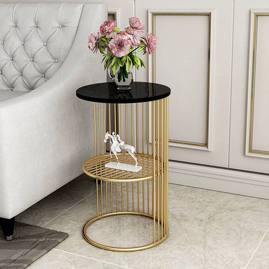 Designer Art Golden Half Caged Coffee Round Side Table - Decor Smart