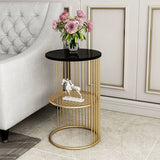 Designer Art Golden Half Caged Coffee Round Side Table - Decor Smart