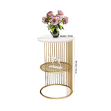 Designer Art Golden Half Caged White with Marble Coffee Round Side Table - Decor Smart