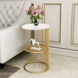 Designer Art Golden Half Caged White with Marble Coffee Round Side Table - Decor Smart