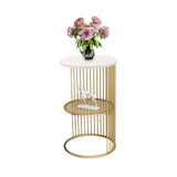 Designer Art Golden Half Caged White with Marble Coffee Round Side Table - Decor Smart