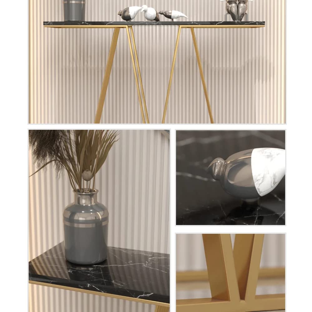 Designer Faux Black Marble V Shape Console Table - Decor Smart