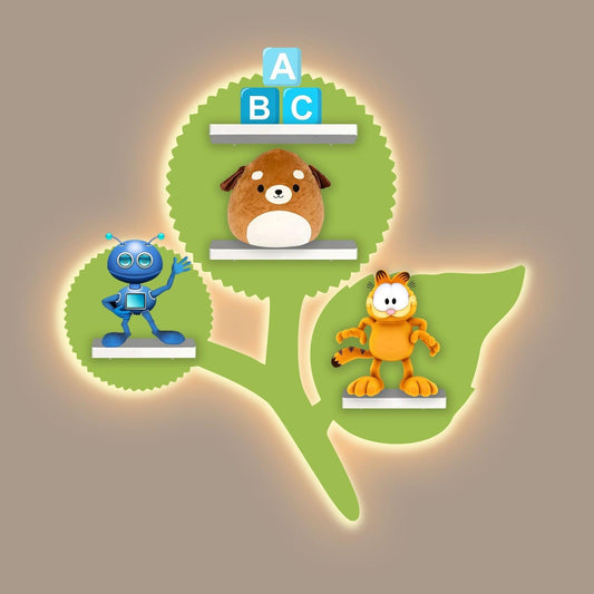 Designer Flower Shape Wooden LED Light Wall Shelf for Kids - Decor Smart