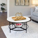 Designer Round Modern Center Table with White Marble Black Metal Finish - Decor Smart