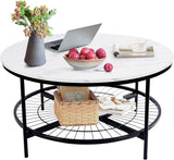Designer Round Modern Center Table with White Marble Black Metal Finish - Decor Smart