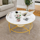 Designer Round Modern Center Table with White Marble Golden Metal Finish - Decor Smart