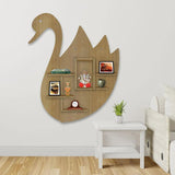 Designer Swan Shape Backlit Wooden LED Light Wall Shelf with Oak Finish - Decor Smart