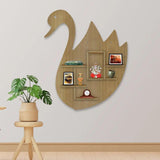 Designer Swan Shape Backlit Wooden LED Light Wall Shelf with Oak Finish - Decor Smart