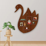 Designer Swan Shape Backlit Wooden LED Light Wall Shelf with Walnut Finish - Decor Smart