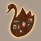 Designer Swan Shape Backlit Wooden LED Light Wall Shelf with Walnut Finish - Decor Smart