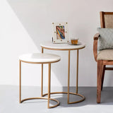 Designer White Marble Top Iron Stand Coffee Table Set of 2 - Decor Smart