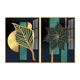Detailed Leaves Pattern Acrylic Floating Wall Painting Set of 2 - Decor Smart