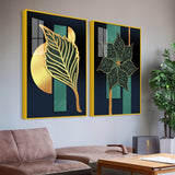 Detailed Leaves Pattern Acrylic Floating Wall Painting Set of 2 - Decor Smart