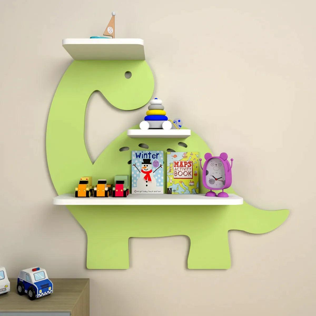 Dinosaur Shaped Wooden Wall Storage Shelf for Kids - Decor Smart