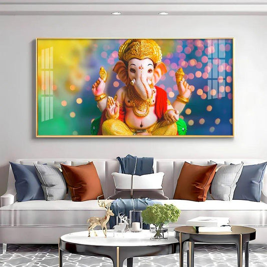 Divine Lord Ganesha Premium Acrylic Floating Wall Painting - Decor Smart