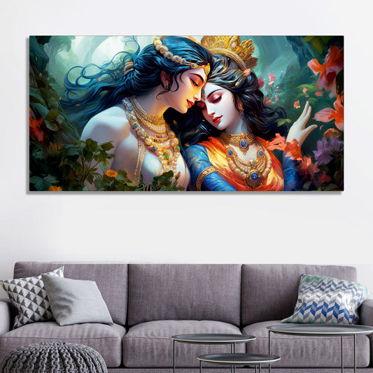 Divine Luster Painting of Radha Krishna Canvas Wall Painting - Decor Smart