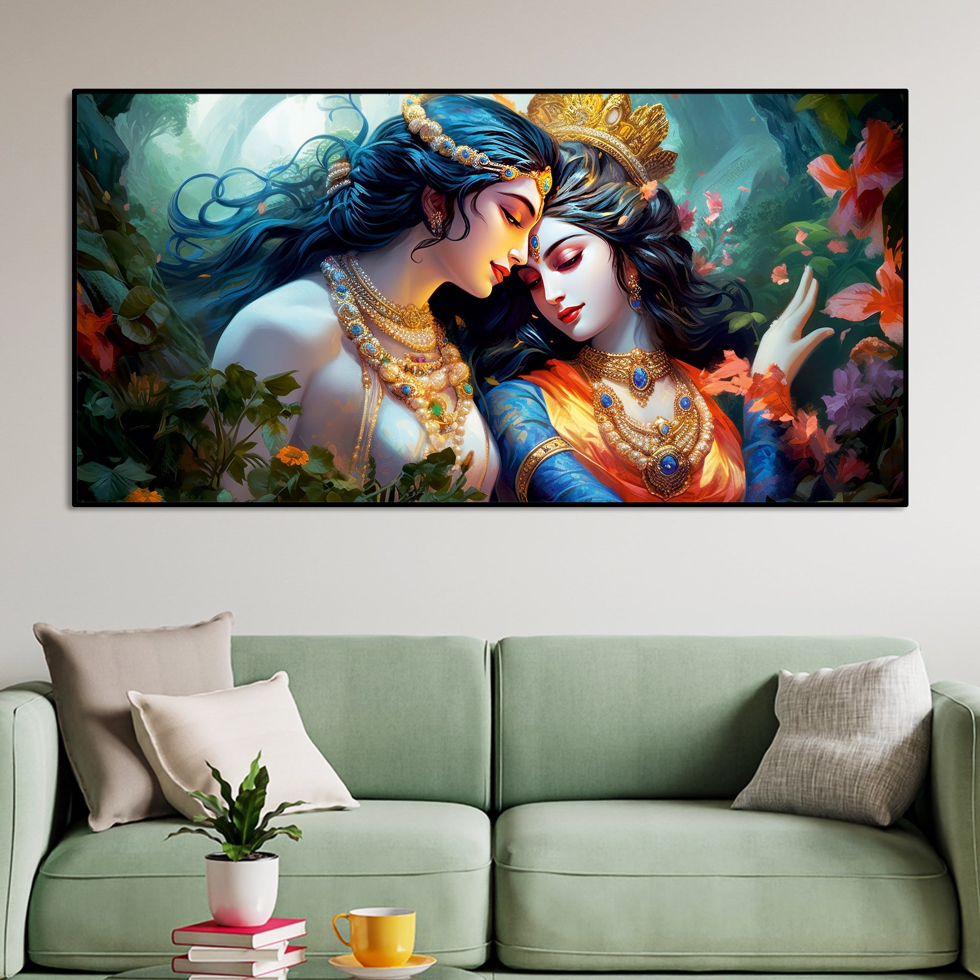 Divine Luster Painting of Radha Krishna Canvas Wall Painting - Decor Smart