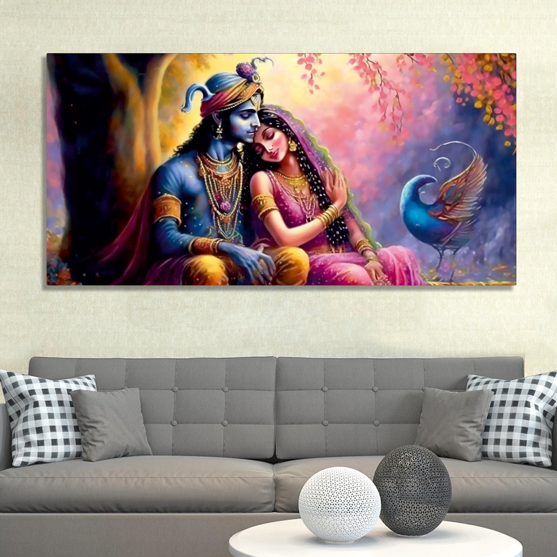 Divine Radha with Krishna Beautiful Canvas Wall Painting - Decor Smart