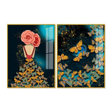 Dress of Golden Butterflies Acrylic Floating Wall Painting Set of 2 - Decor Smart