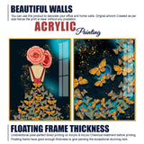 Dress of Golden Butterflies Acrylic Floating Wall Painting Set of 2 - Decor Smart
