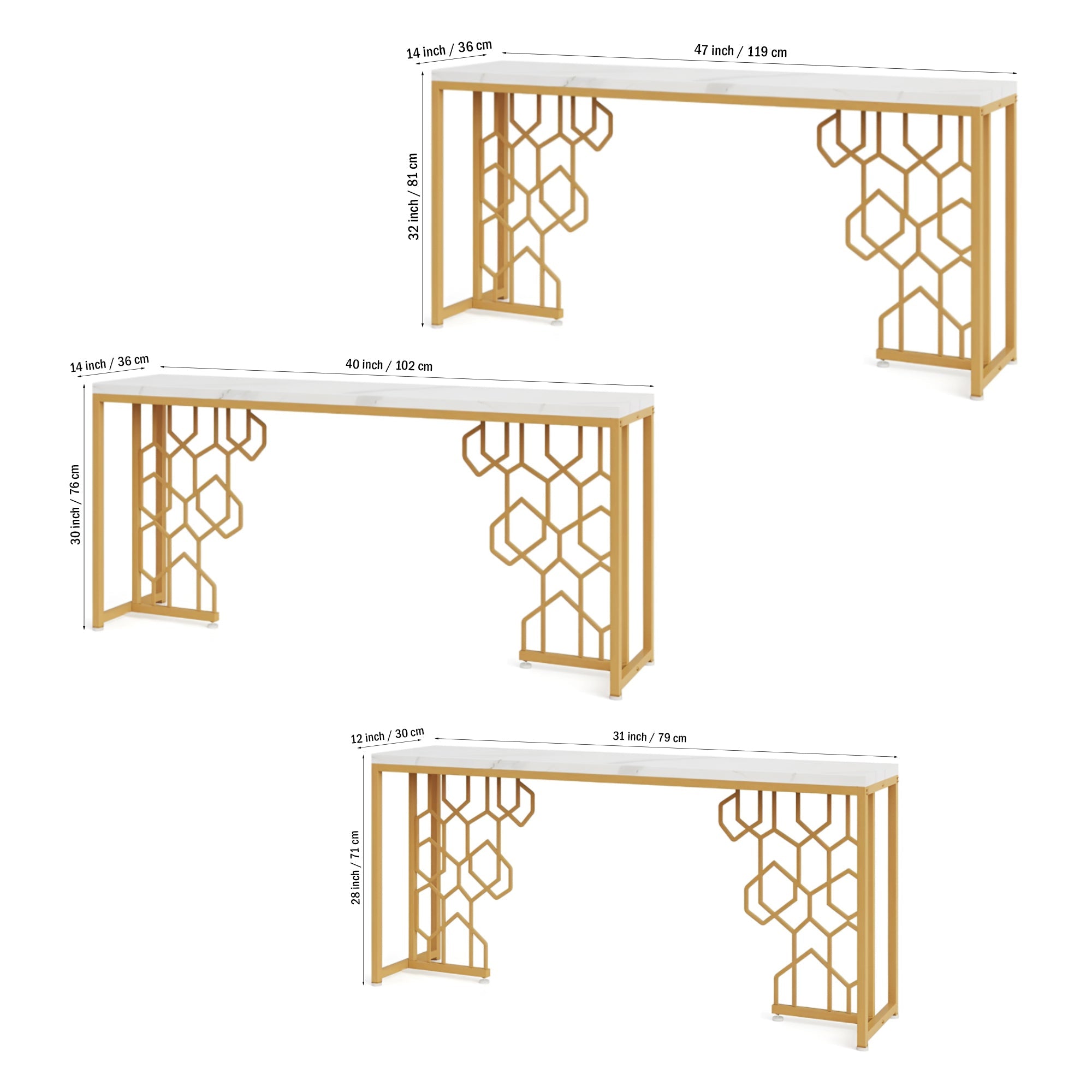 Exquisite Geometric White Faux Marble Robust And Enduring Frame Console Table - Decor Smart