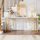 Exquisite Geometric White Faux Marble Robust And Enduring Frame Console Table - Decor Smart