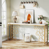 Exquisite Geometric White Faux Marble Robust And Enduring Frame Console Table - Decor Smart
