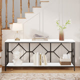 Extra Long White Black Durable Marble 2 Tier Console Table - Decor Smart
