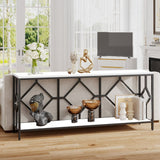 Extra Long White Black Durable Marble 2 Tier Console Table - Decor Smart