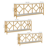 Extra Long White Gold Durable Marble 2 Tier Console Table - Decor Smart