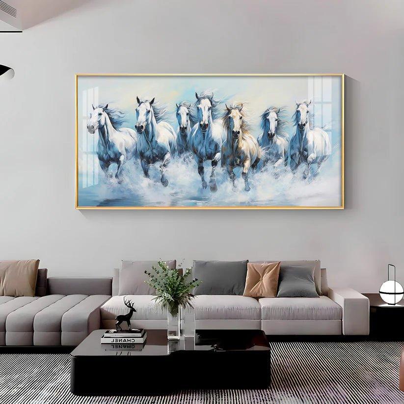 Fairytale Seven Horses Premium Acrylic Floating Wall Painting - Decor Smart