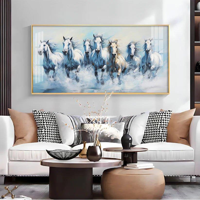 Fairytale Seven Horses Premium Acrylic Floating Wall Painting - Decor Smart