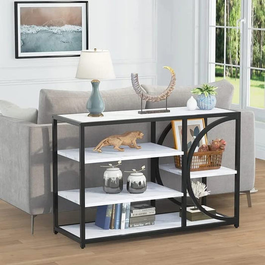 Five - Tier White Marble Black Console Table - Decor Smart