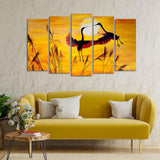 Flamingos Flying in Sunset 5 Pieces Wall Painting - Decor Smart