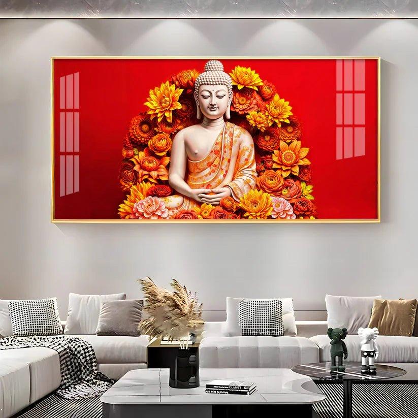 Floral Buddha Premium Acrylic Floating Wall Painting - Decor Smart