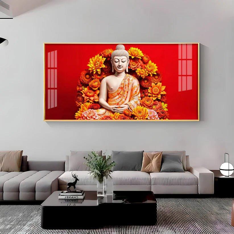 Floral Buddha Premium Acrylic Floating Wall Painting - Decor Smart