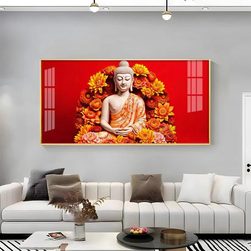 Floral Buddha Premium Acrylic Floating Wall Painting - Decor Smart