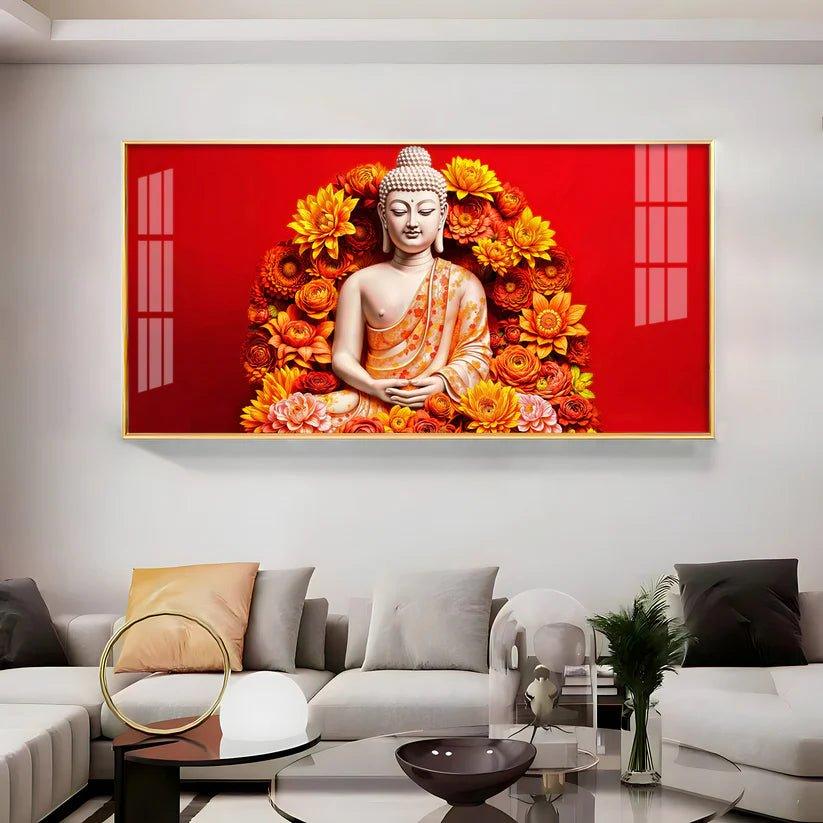 Floral Buddha Premium Acrylic Floating Wall Painting - Decor Smart