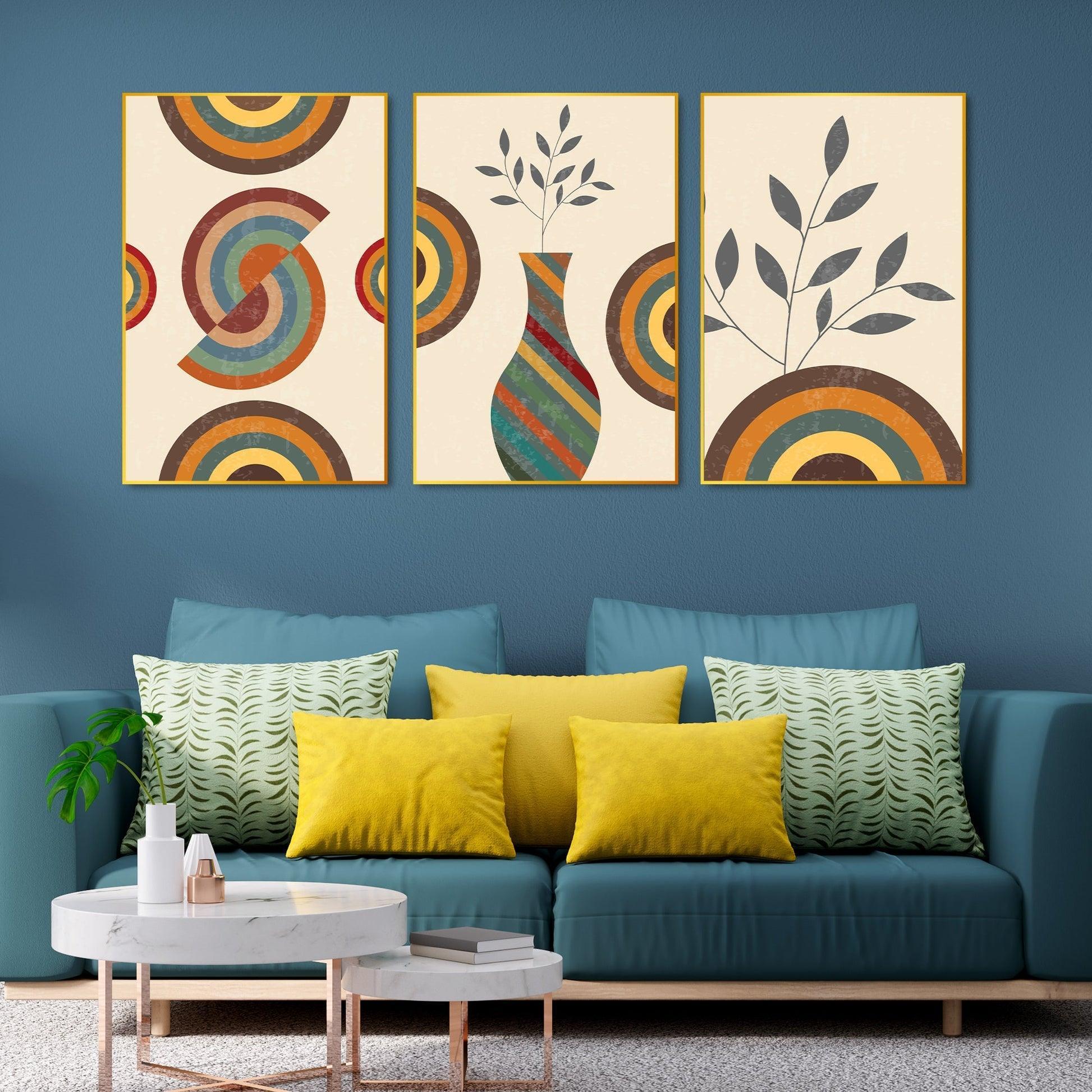 Flower Pot Floating Canvas Wall Painting Set of Three - Decor Smart