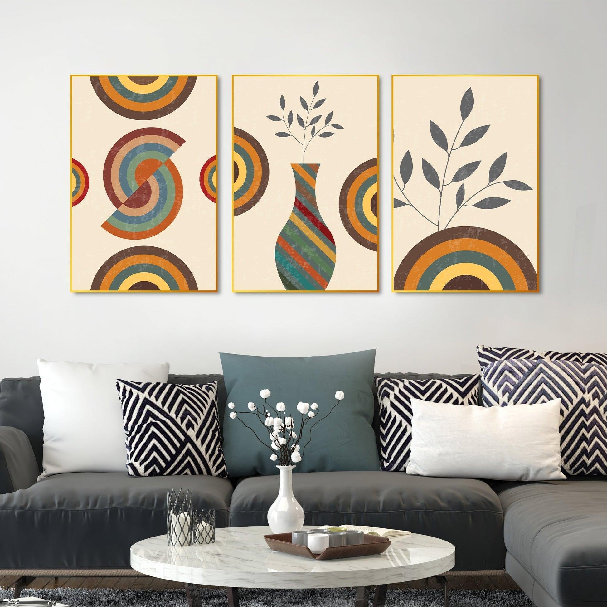 Flower Pot Floating Canvas Wall Painting Set of Three - Decor Smart