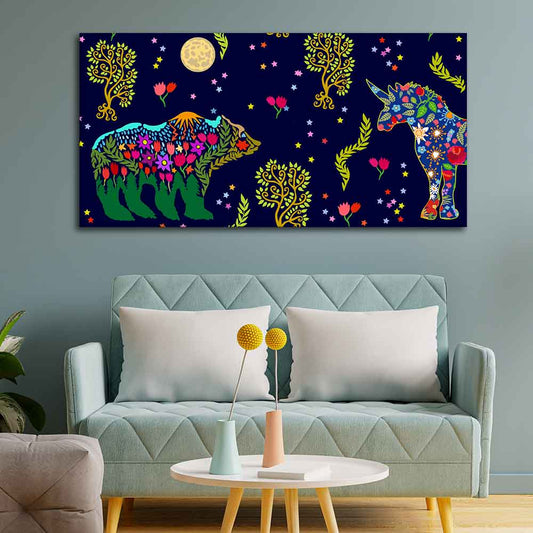 Folk Art Night Bears Canvas Wall Painting - Decor Smart