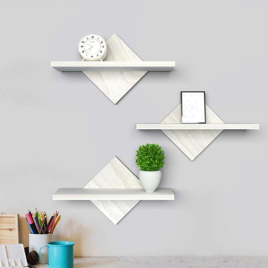 Geometric Trangle Shaped Wooden Wall Shelf Set of Three - Decor Smart