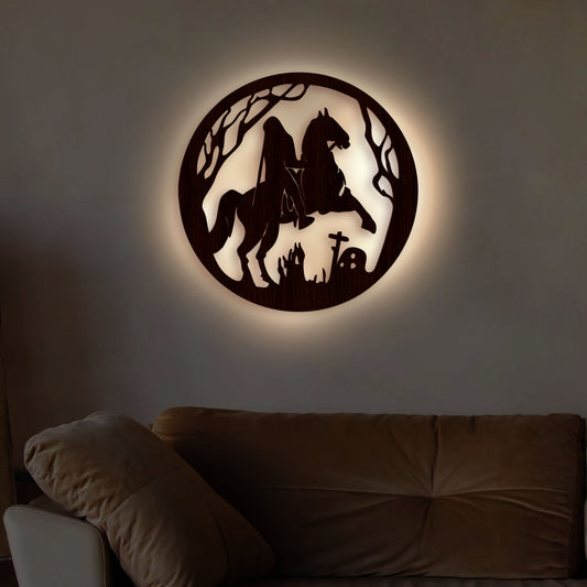 Ghost Rider Backlit Wooden Wall Decor with LED Night Light Walnut Finish - Decor Smart
